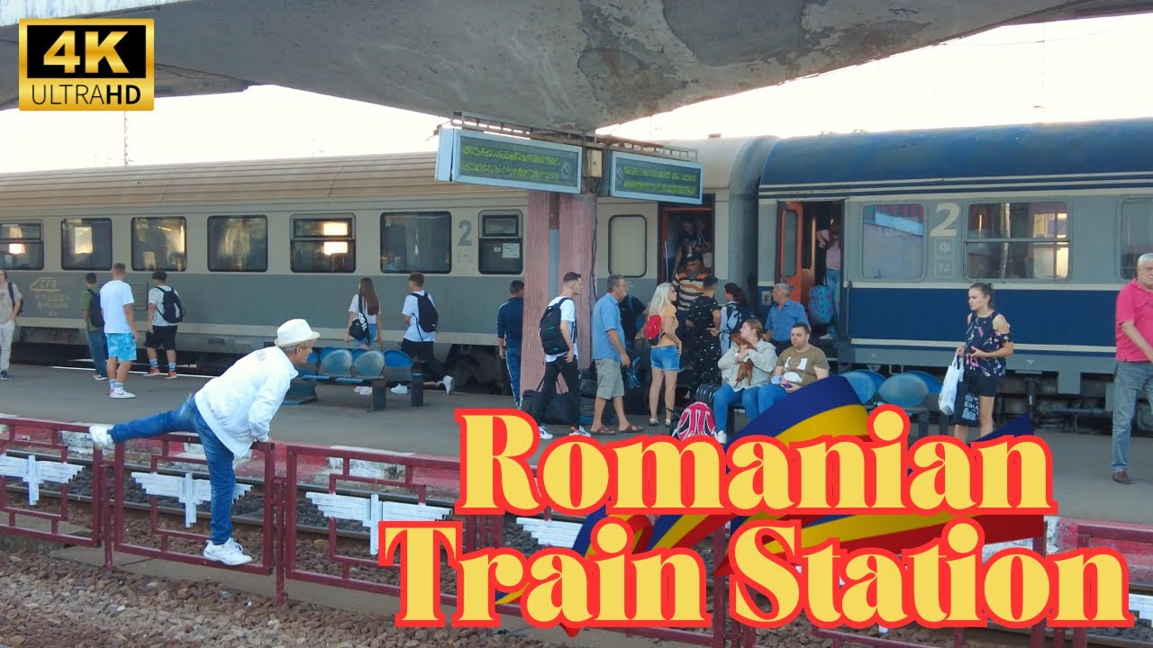 [4K] Romanian Railway Station Walk Tour | Vintage Trains, People Crossing Tracks, Hand Manteinance