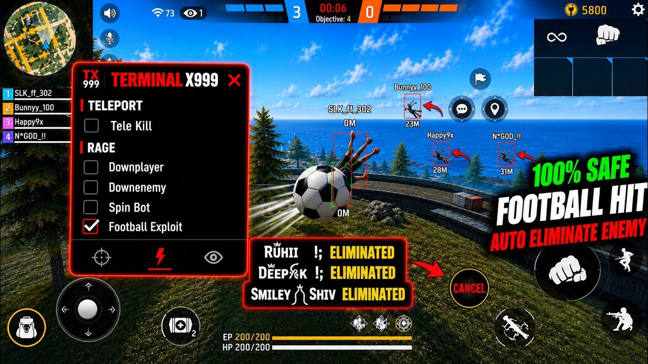 Free Fire Auto Eliminate Enemy - Football hit | Mobile Root & Non Root 