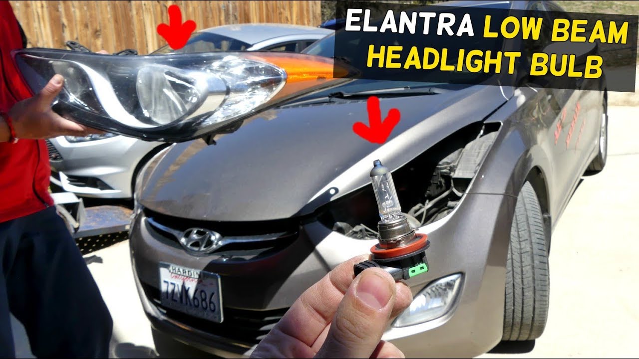 HYUNDAI ELANTRA LOW BEAM HEADLIGHT BULB REPLACEMENT 2011 2012 2013 2014 2015 2016
