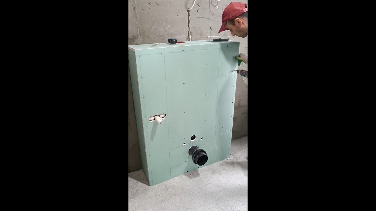 монтаж и обшивка инсталляции гипсокартоном , отделка короба плиткой/installing in-wall toilet
