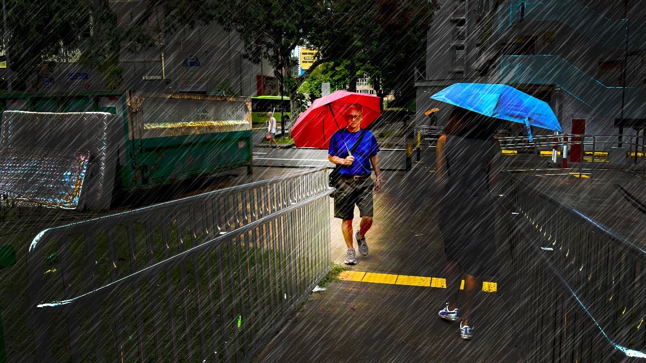 1 hour HEAVY NIGHT Rain Walking in Telok Blangah Heights in Singapore