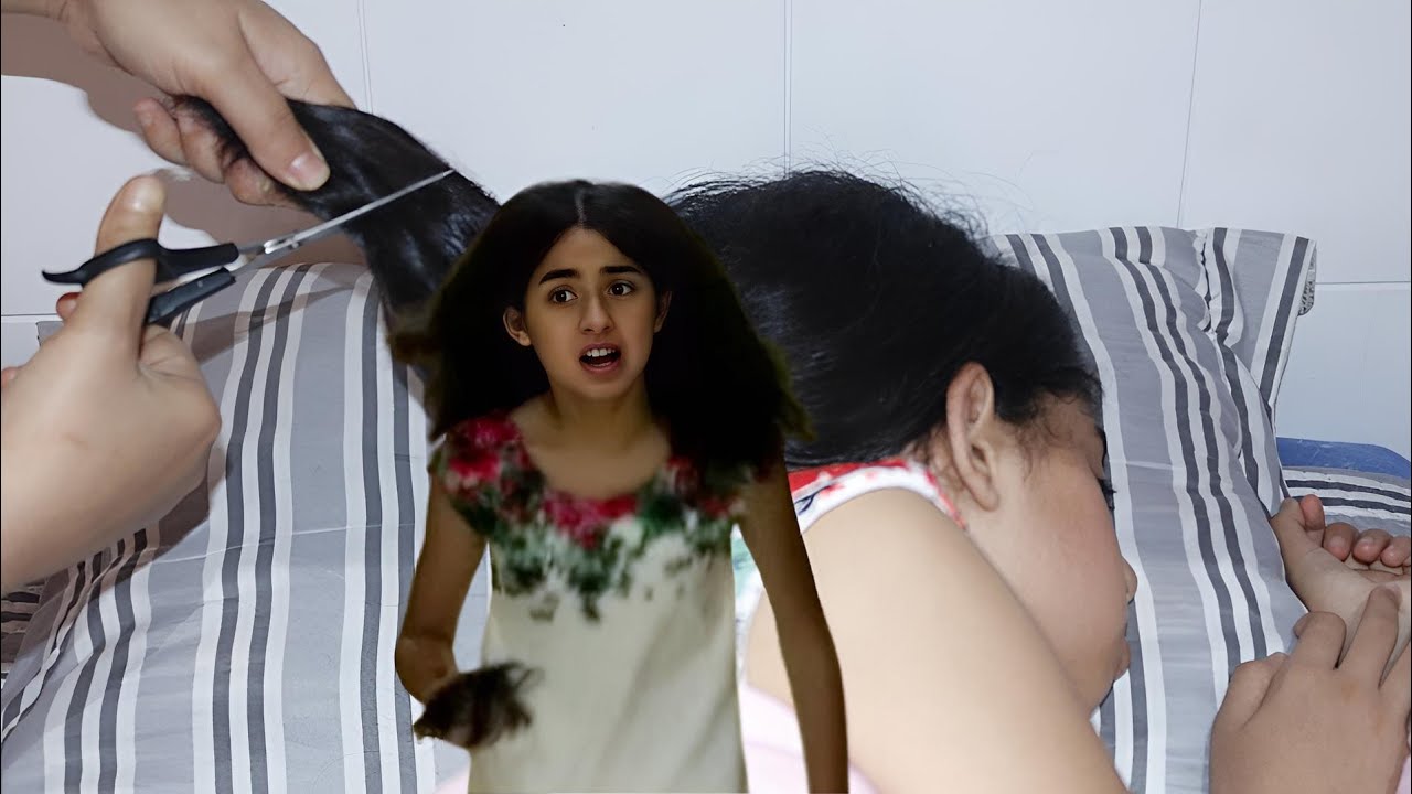 فاش كيكونو عندك جوج توأم فدار 🤕خلات ختها تانعسات وقطعات ليها شعرها