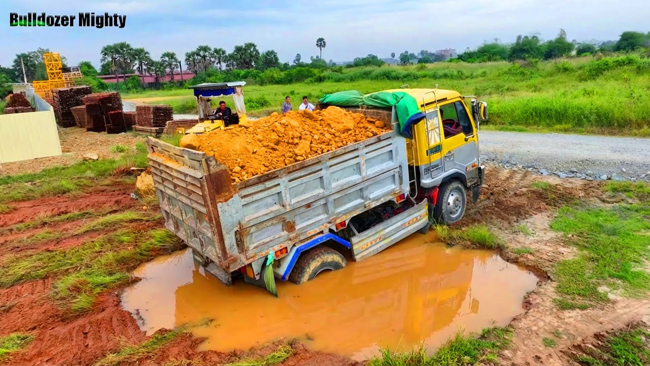 Incredible! Dump Truck stuck, Bulldozer KOMATSU D31P, Full Processing Filling Up The Land