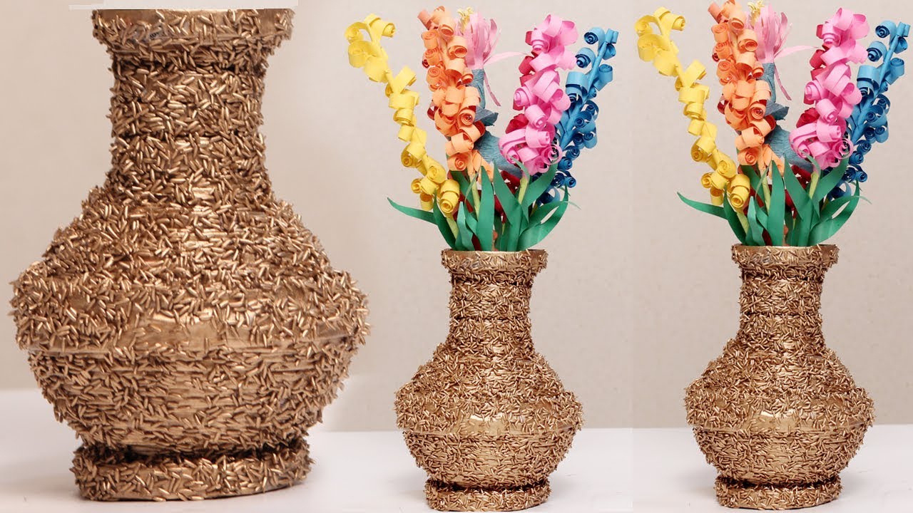 Amazing Diy Using Newspaper And Rice Make A Flower Vase - #diycrafts