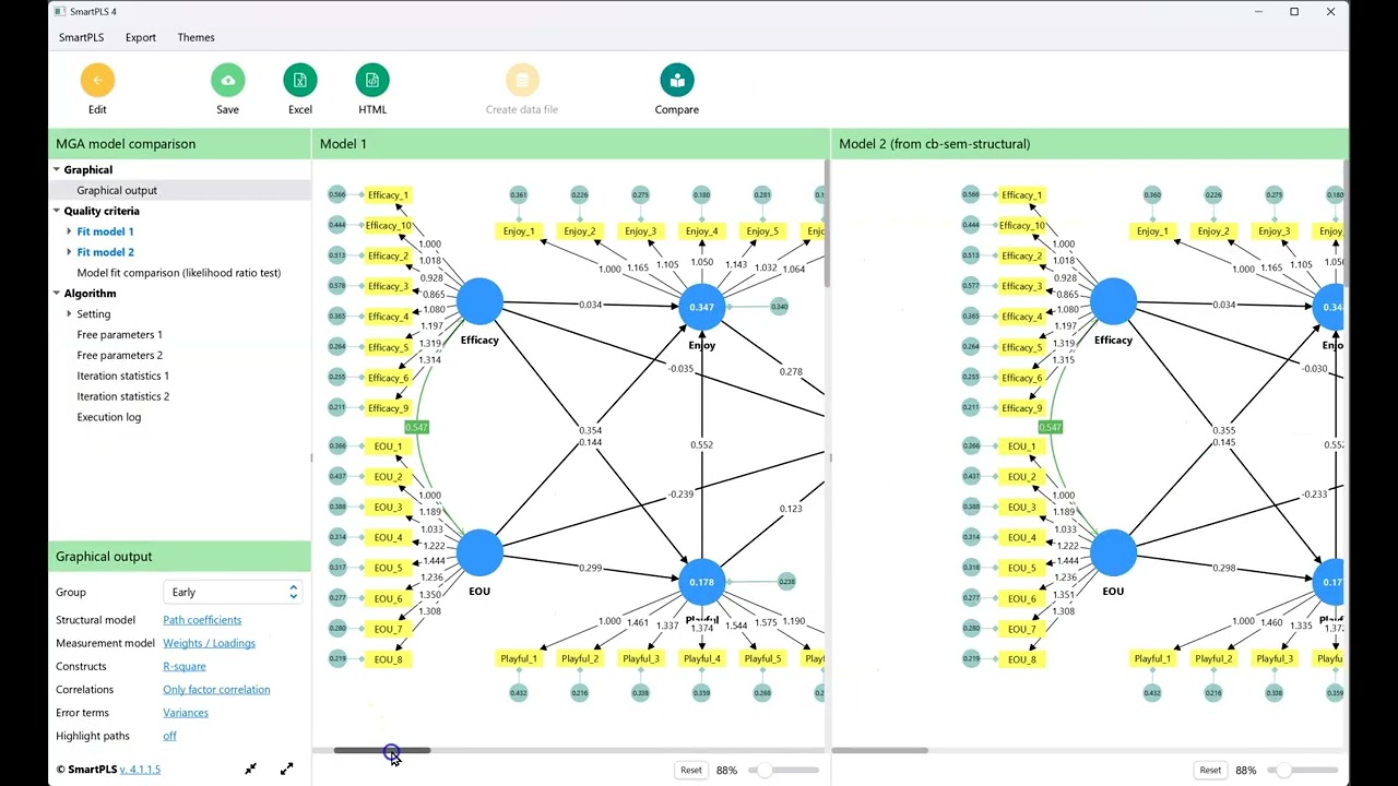 SmartPLS CB-SEM easy MGA (мультигрупповой анализ)