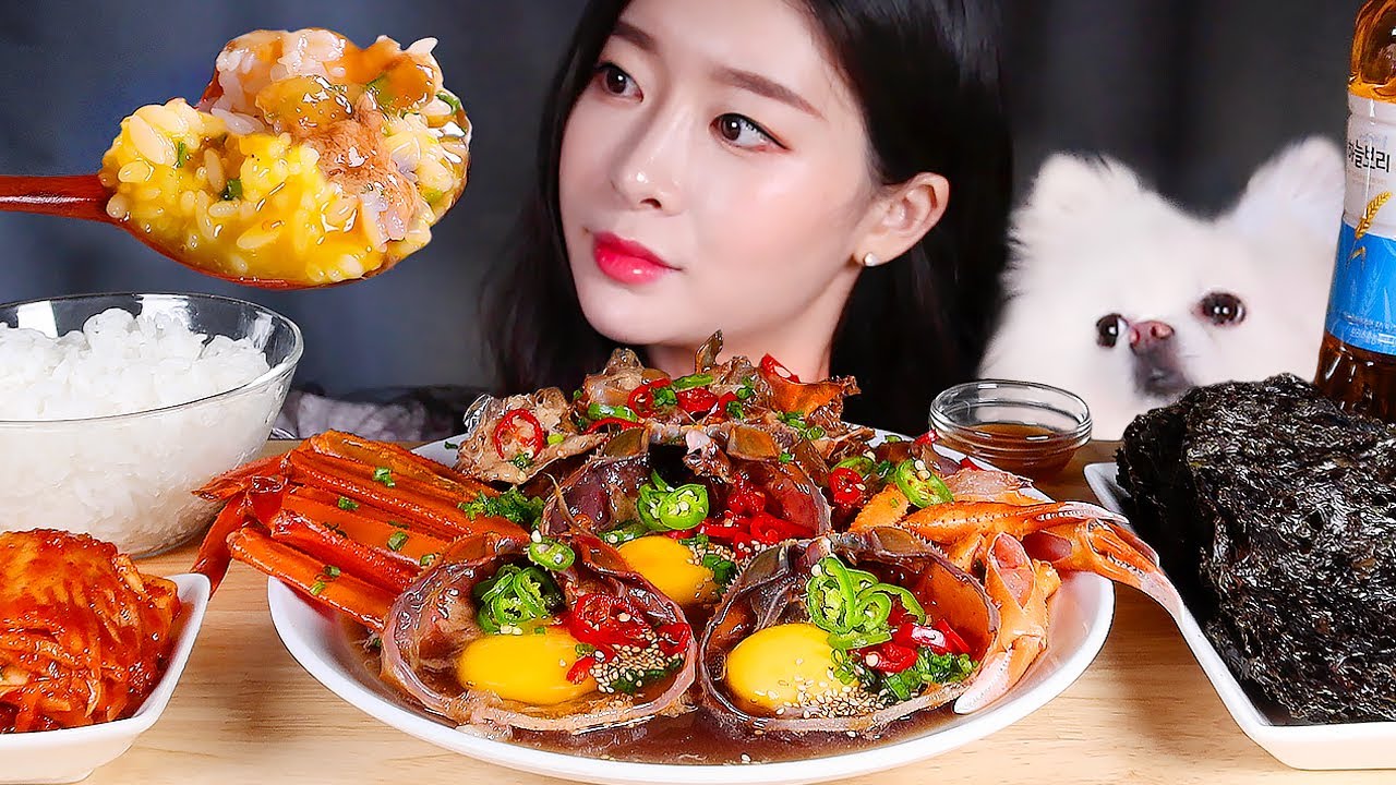 ASMR * Огромные снежные крабы, маринованные в соевом соусе 🦀 Геджанг! Рис и Кимчи 🇰🇷 MUKBANG