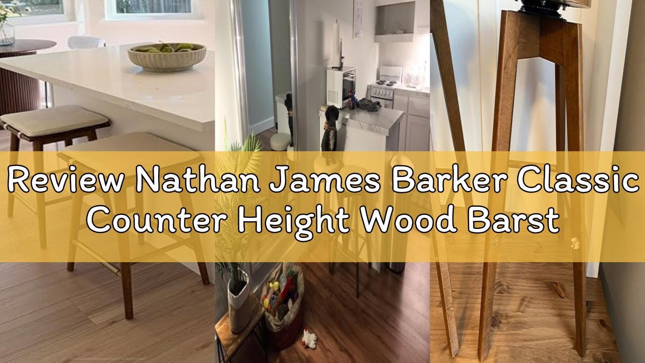 Review Nathan James Barker Classic Counter Height Wood Barstool with Leather Removable Cushion, Back