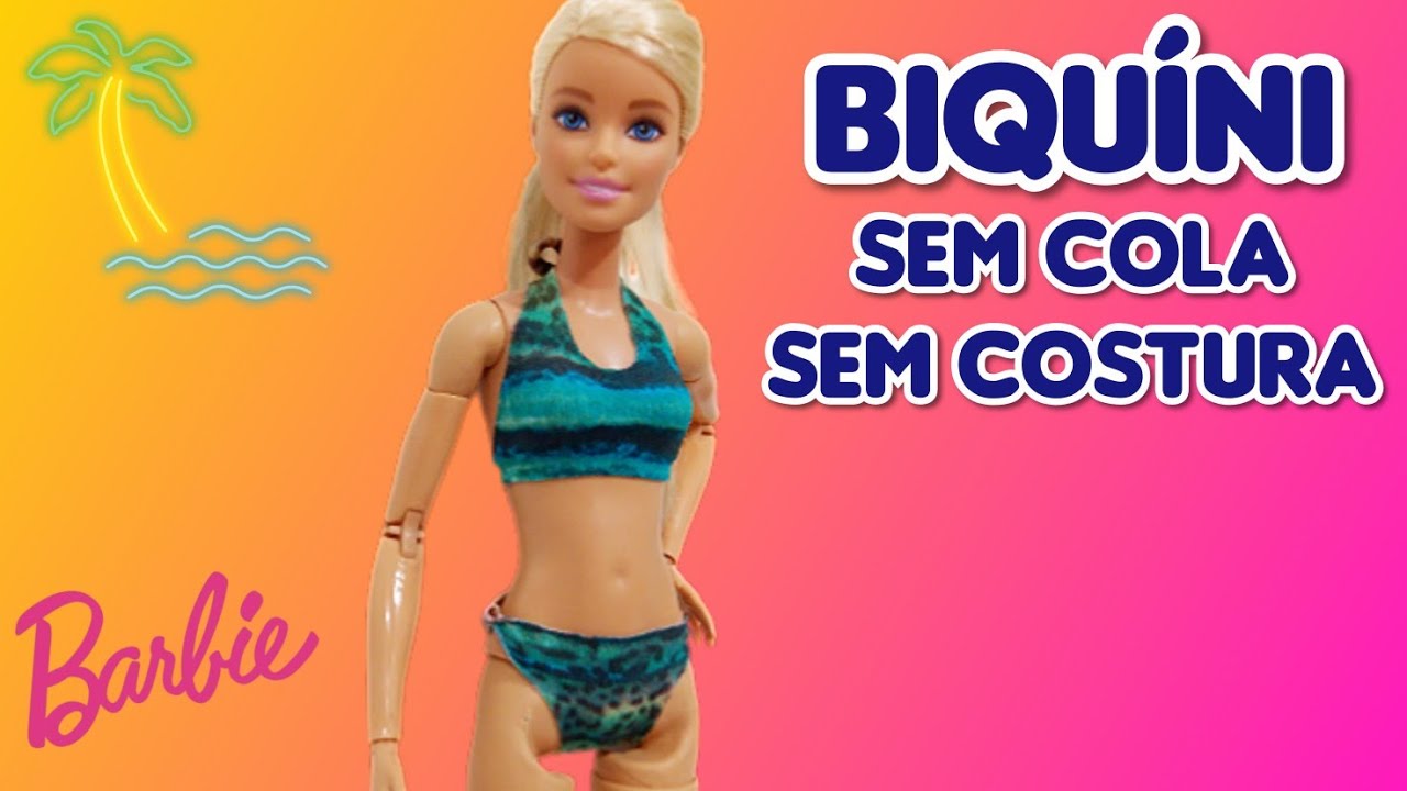 Como Fazer Biqu&iacute;ni Sem Cola e Sem Costura Para Barbie | DIY | Roupa de Boneca F&aacute;cil
