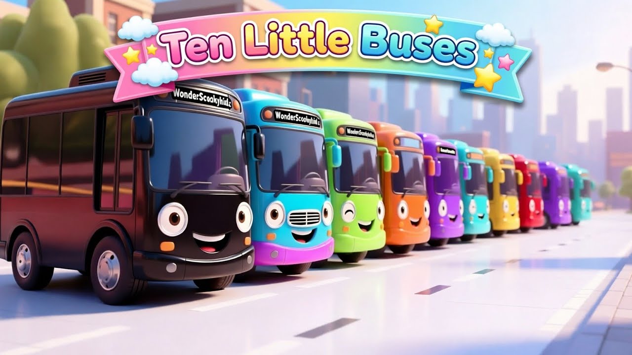 Ten Little Buses | 10 Little Buses–Nursery Rhyme & Kids Songs | Counting Rhymes 123@WonderScoobykidz
