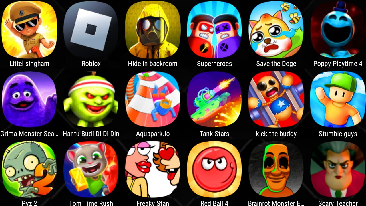 Hide In Backroom,Roblox,Stumble Guys,Scary Teacher 3d,PoppyPlaytime4,Grimace Monster Scary Survival