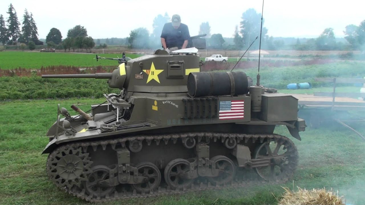 M3 A1 Stuart tank firing