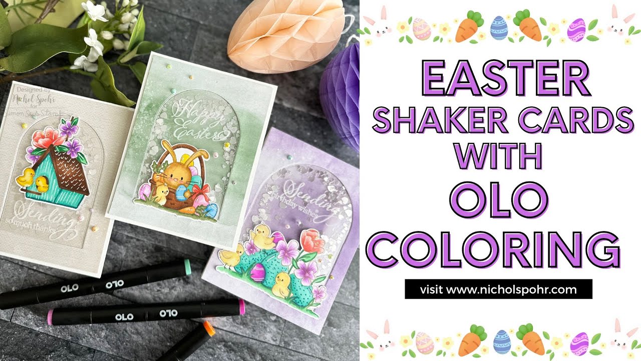Easter Flat Shaker Cards with Olo Coloring (Simon Says Stamp Easter 2023 Limited Edition Card Kit)