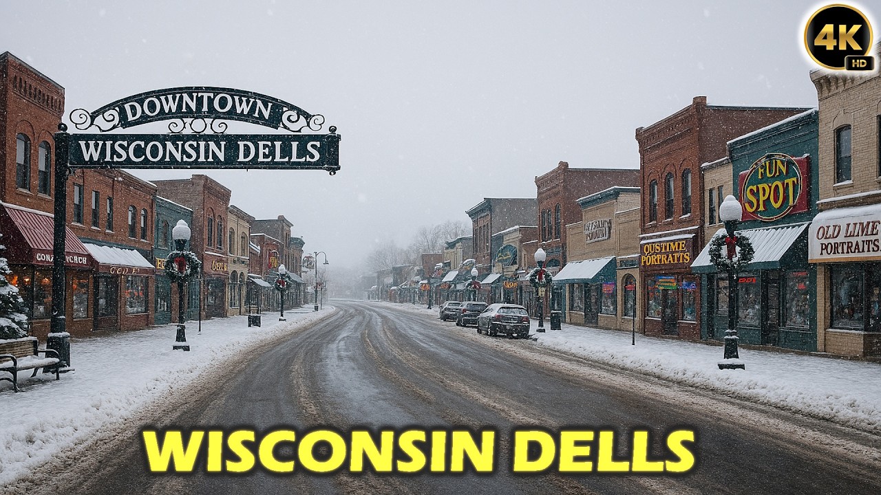 WINTER IN WISCONSIN DELLS | DOWNTOWN & RIVER WALK | 4K TOUR