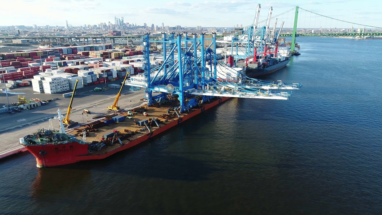 Aerial Drone Video of Heavy Load Ship Zhen Hua 16 Delaware River Philadelphia