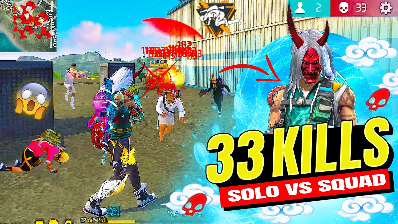 33 KILLS 💪 99% Headshot Rate⚡| Solo Vs Squad Full Gameplay | FreeFire