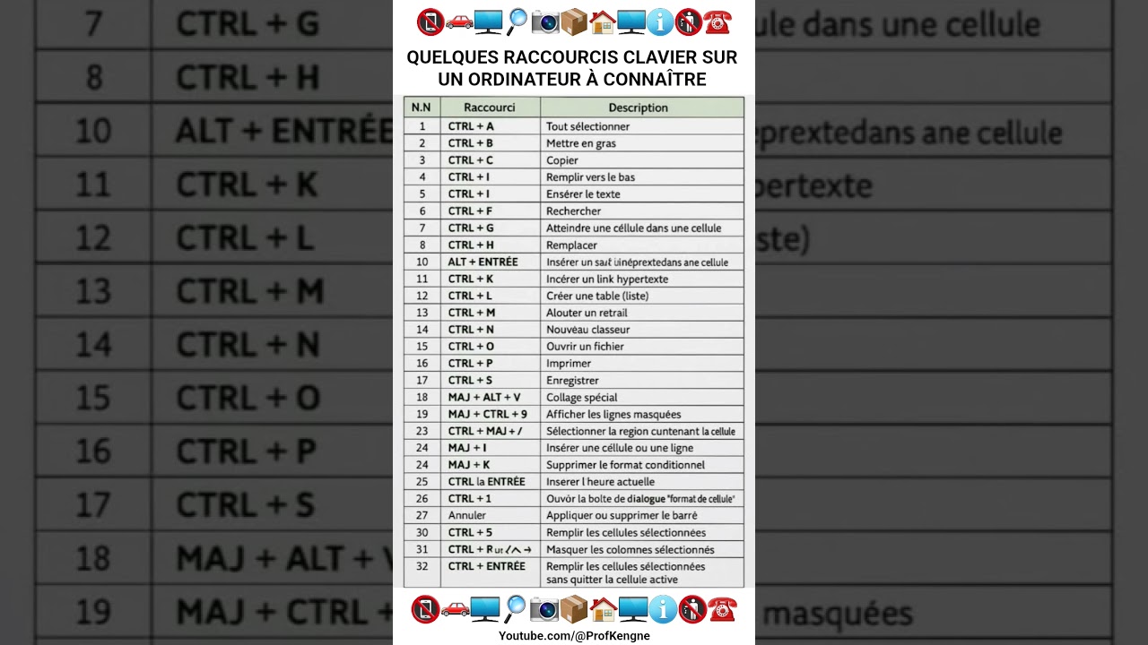📵🚗🖥🔎📷📦🏠🖥ℹ️🚯☎️ Liste des raccourcis claviers &agrave; conna&icirc;tre sur un ordinateur