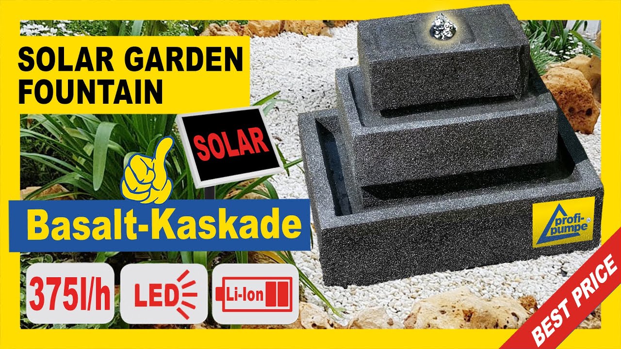 Solar garden fountain Basalt-Kaskade - english