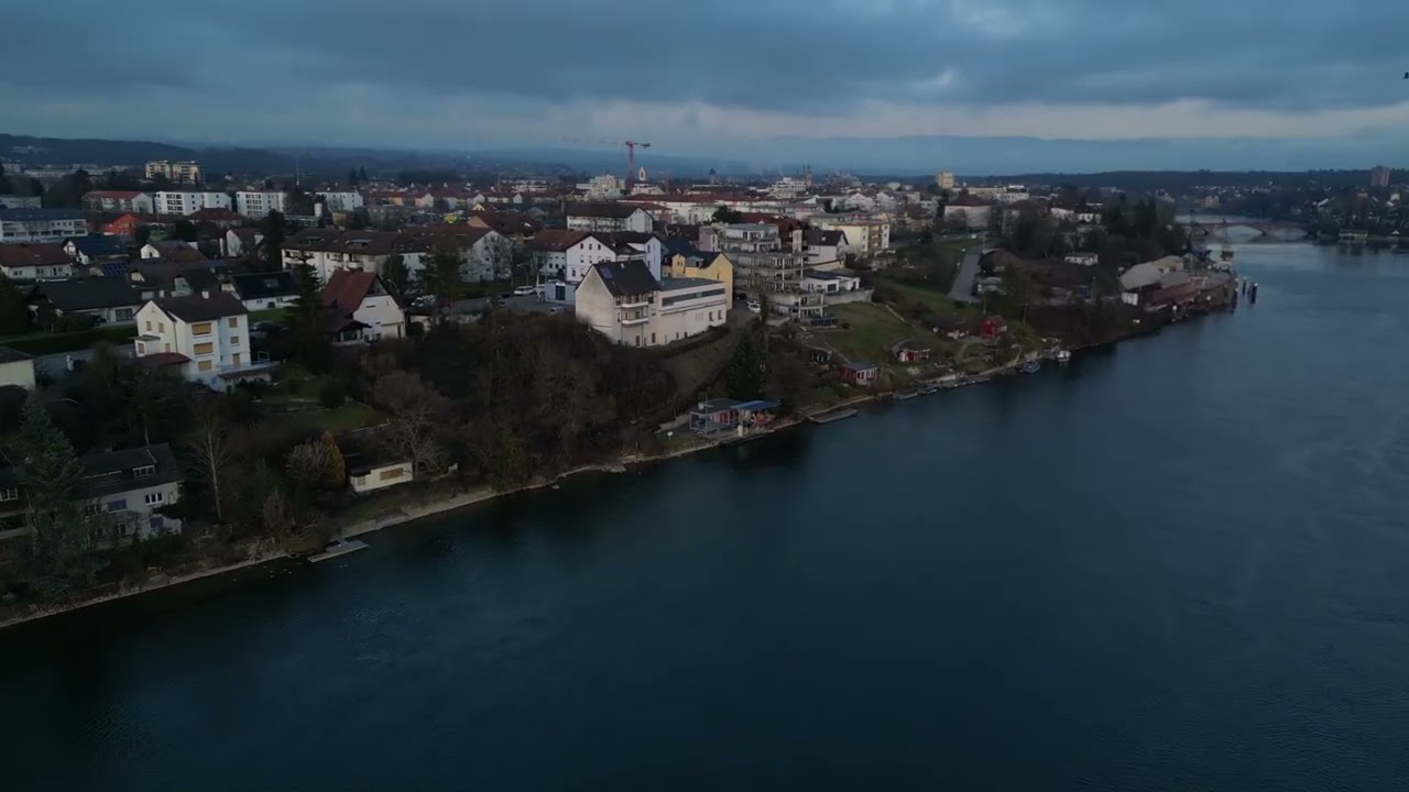 Relaxing Drone Flight - River Rhein - Germany and Switzerland - Strandbad Rheinfelden