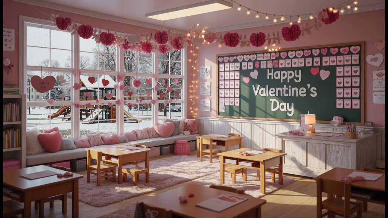 Valentine’s Day Classroom Ambience ❄️ Cozy Winter Classroom with Calming Piano Music