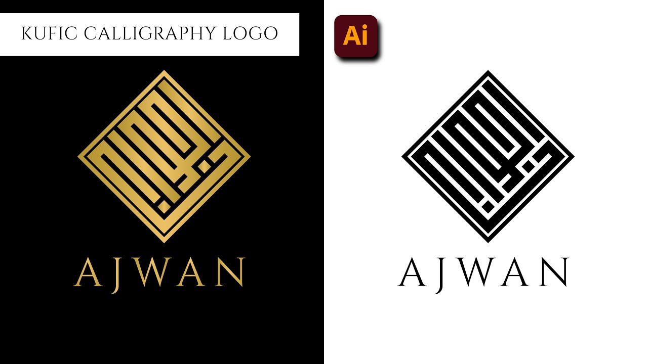 Kufi calligraphy logo in illustrator | Urdu Arabic name logo design Tutorial #arabic #kufic