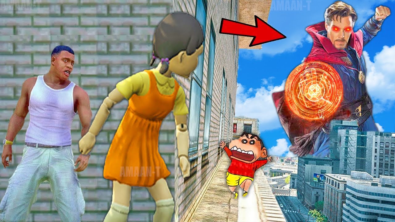 Franklin and Shinchan & Pinchan play HIDE AND KILL with Squid Game Doll In GTA 5