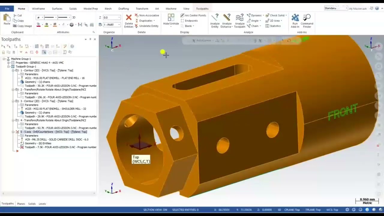 Mastercam Rotario 4 ejes 04 Mecanizado posicional Crear planes personalizados Cajerado Ranurado
