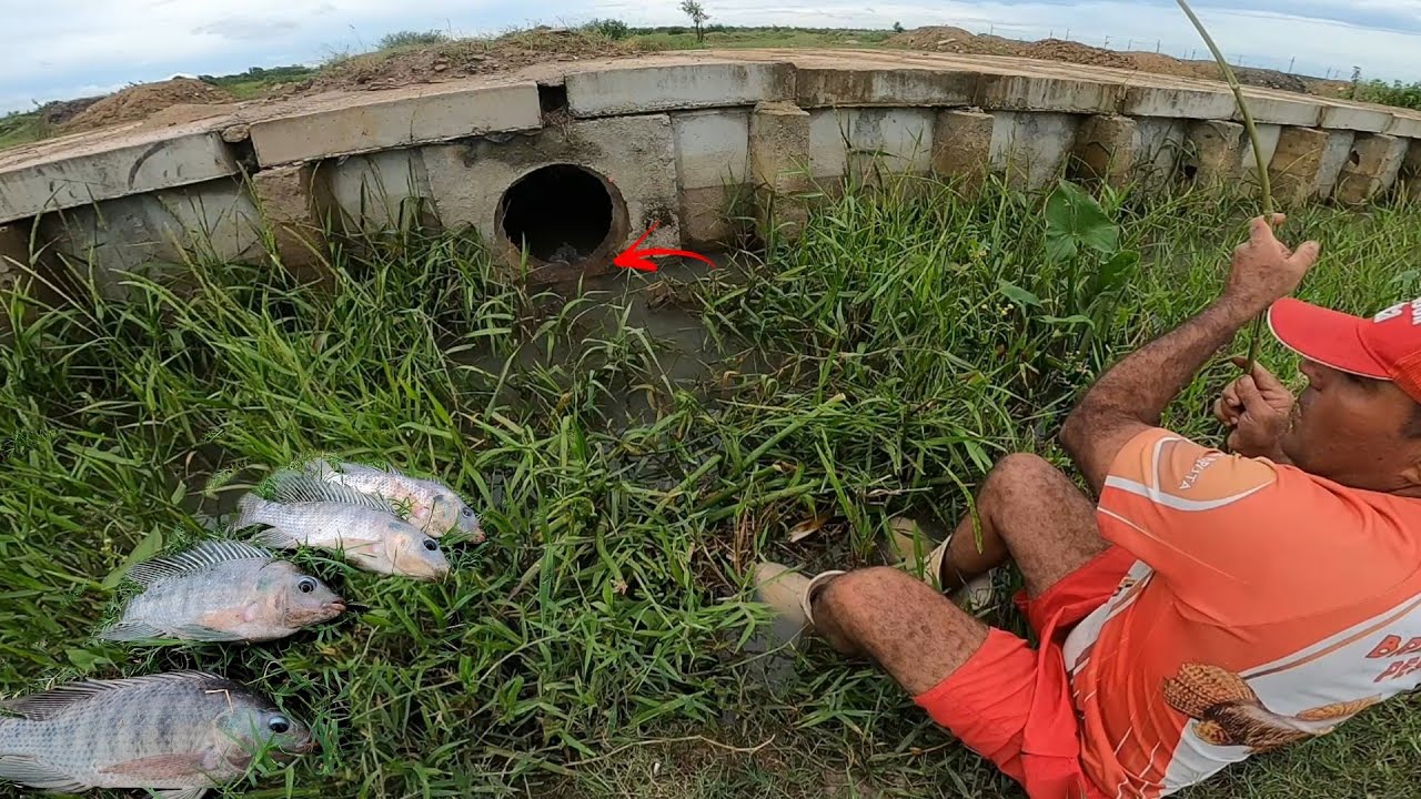 Aqui neste buraco é só quando joga. Pescaria caipira.