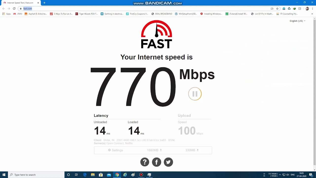 BSNL FTTH 1 Gbps Gigabit speed test