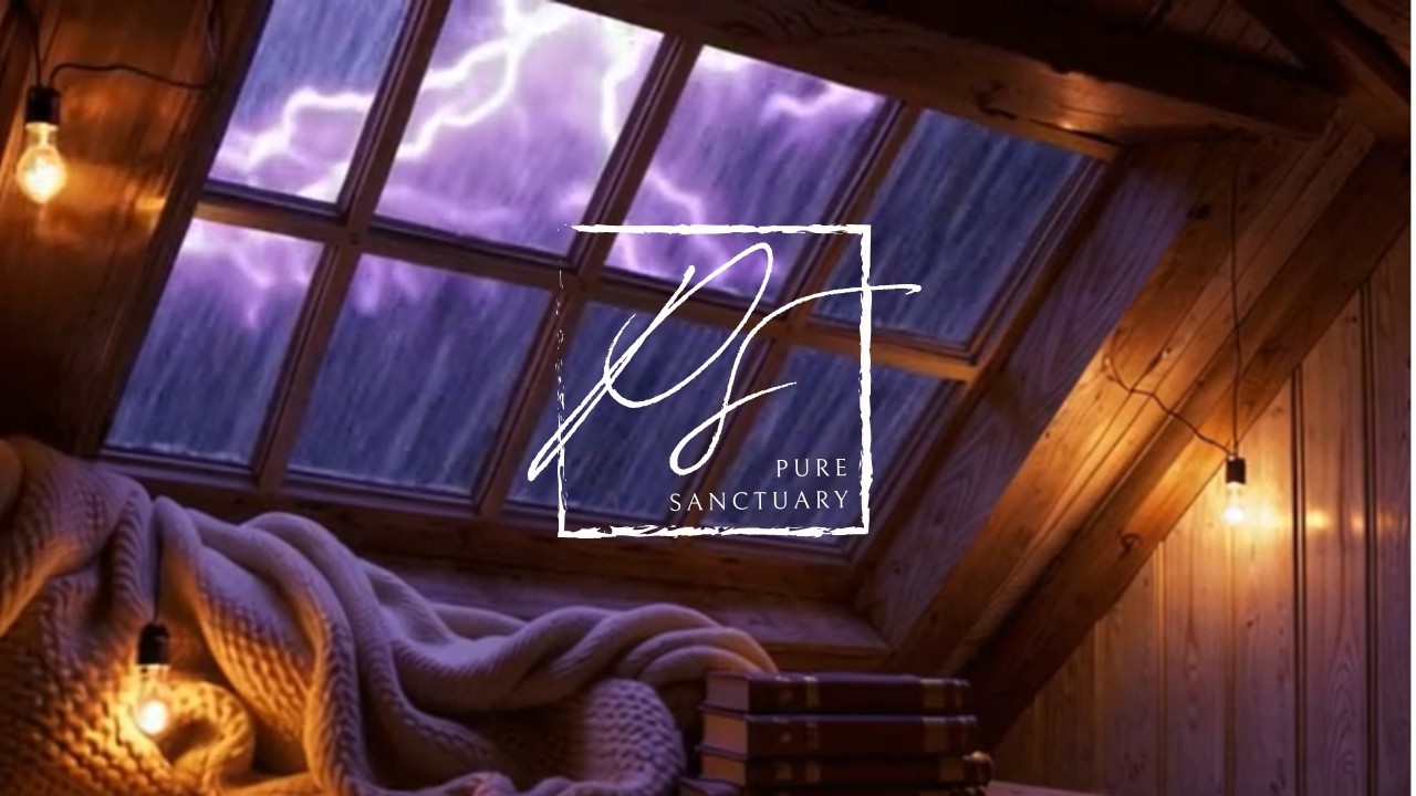 Heavy Rain in a Cozy Attic  | Midnight Thunderstorm & Fairy Lights |  Pure Sanctuary