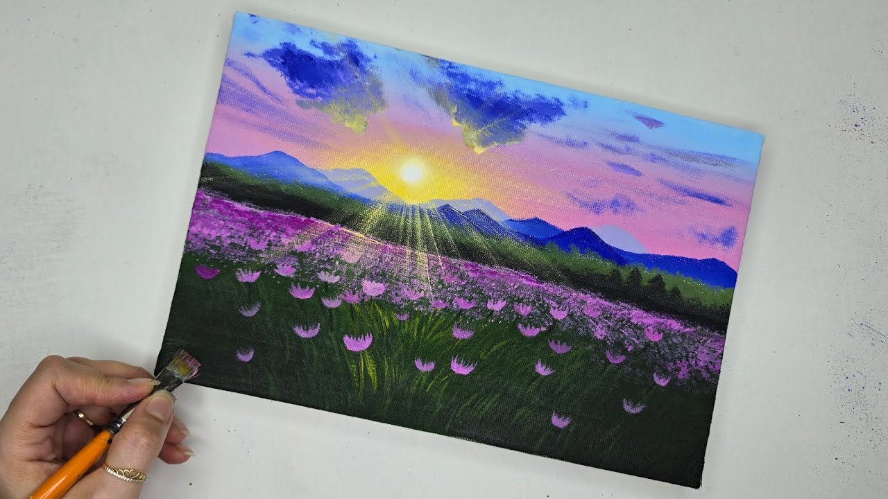 The plain of pink flowers painting /acrylic painting 