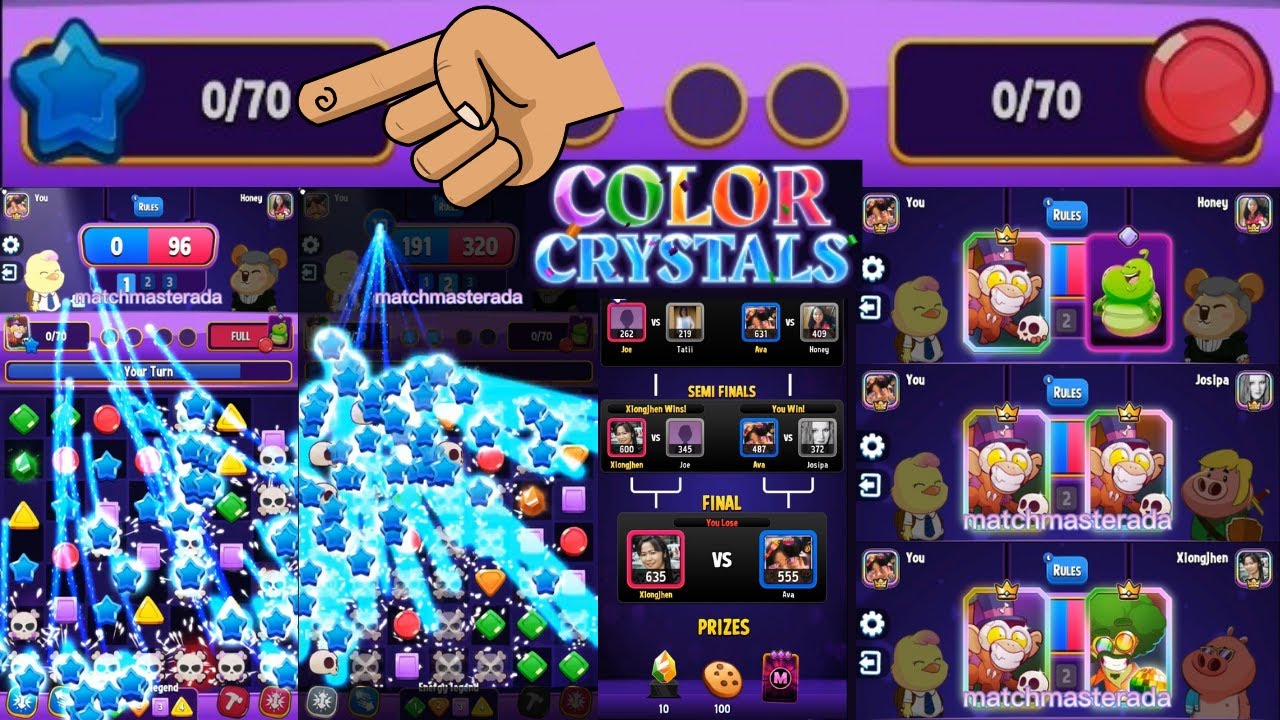 Match Masters, Tournament, 70/70, Color Crystals, Legendary Boosters, Monkey JoJo, Gameplay.