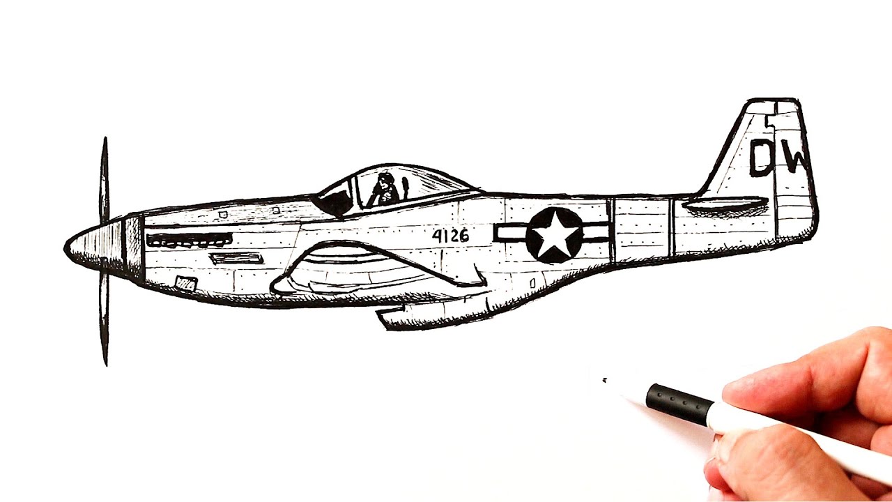How to draw a fighter aircraft P-51 Mustang