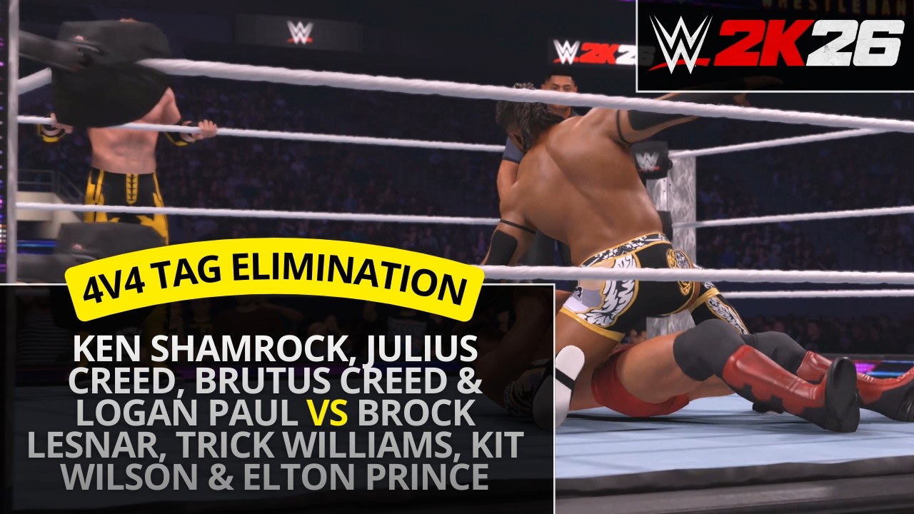 WWE 2K26 – Creed Brothers, Ken Shamrock & Paul vs Brock, Trick & Pretty Deadly (4v4 Tag Elimination)