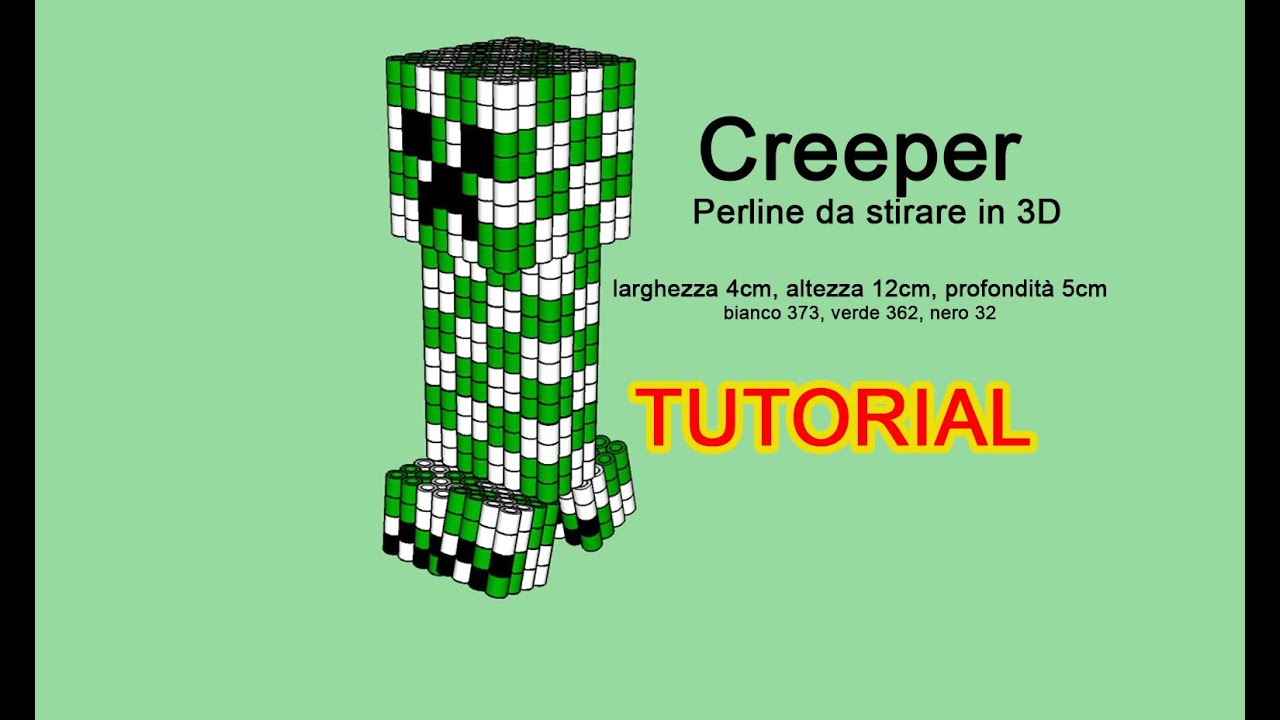 Creeper di Minecraft in 3D con le perline da stirare tutorial schema Hama Beads Pyssla