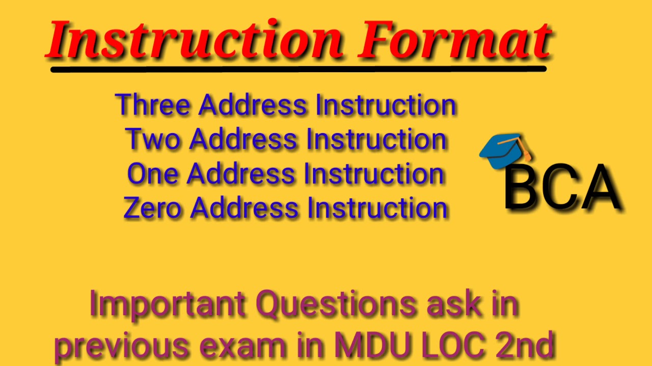 Instruction Format and its types (zero address, one address, two address, three address) LOC 2nd