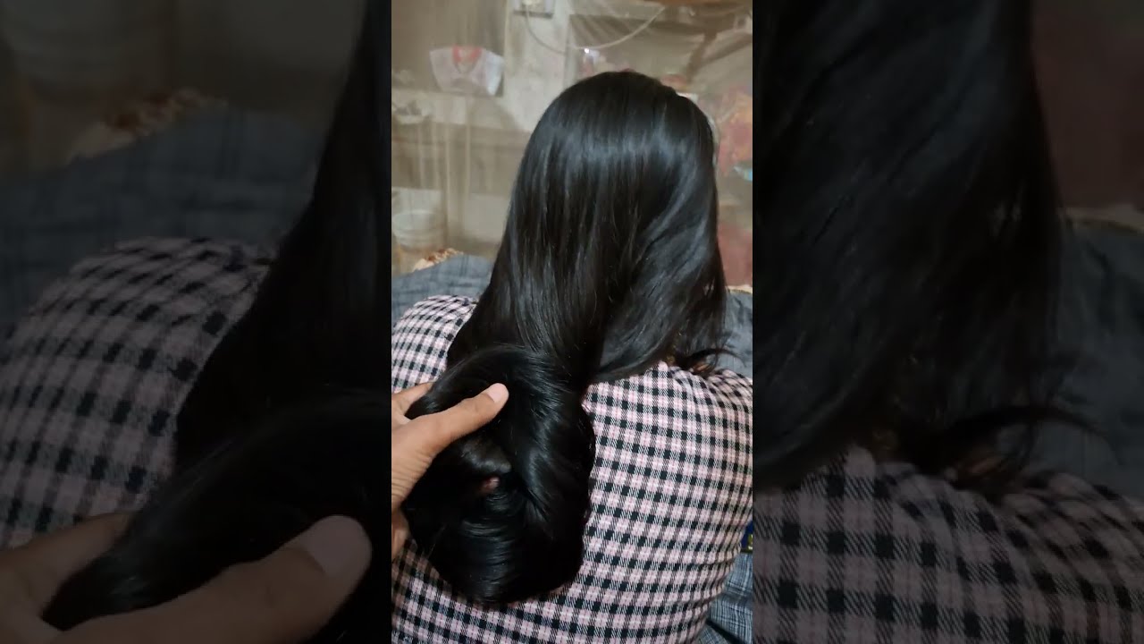 Beautiful Black Long Hair Huge Bun play Hair Pulling By Man@Longhair_Queen_99 #longhair #hairpulling