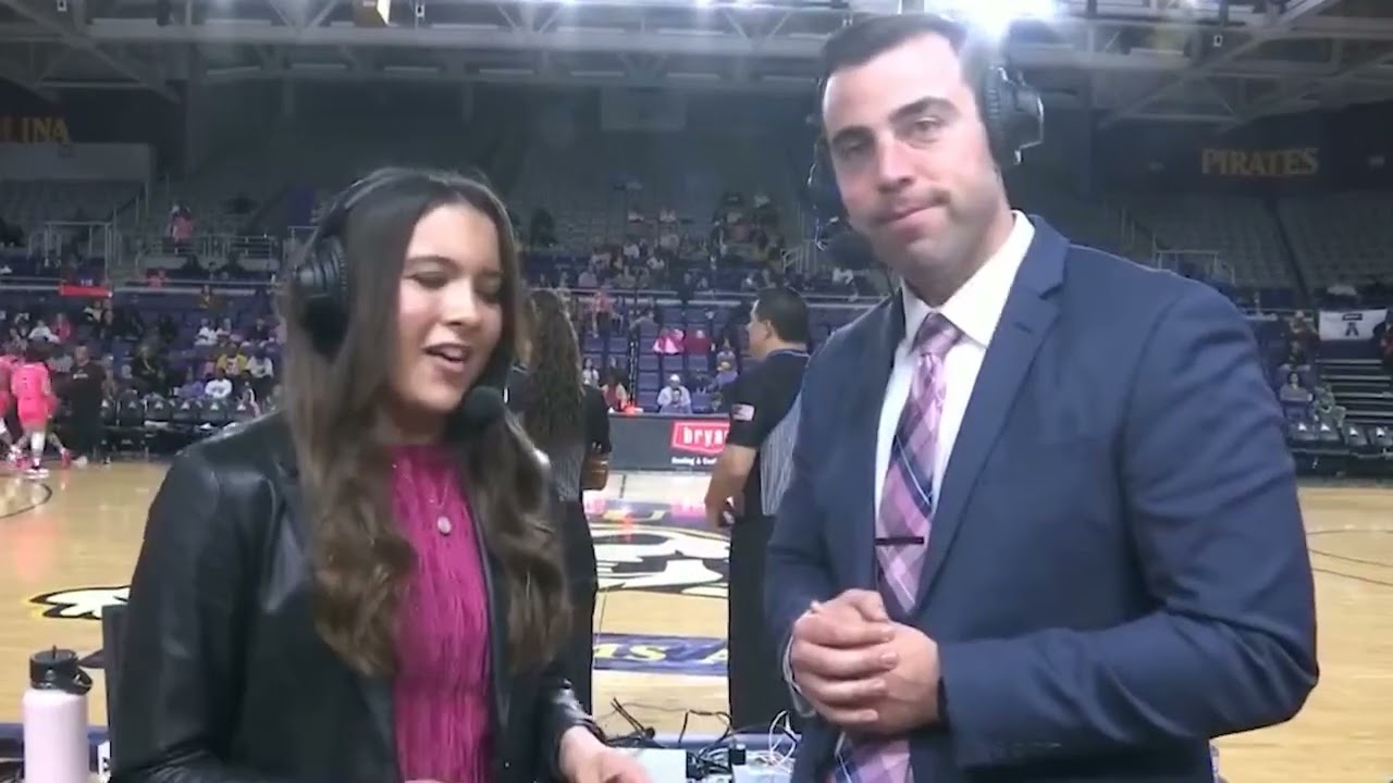 Gabby Sartori color commentating ECU vs Tulsa women's basketball