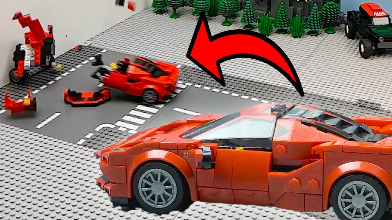 LEGO Ferrari Big Crash!  (Slow motion Camera)