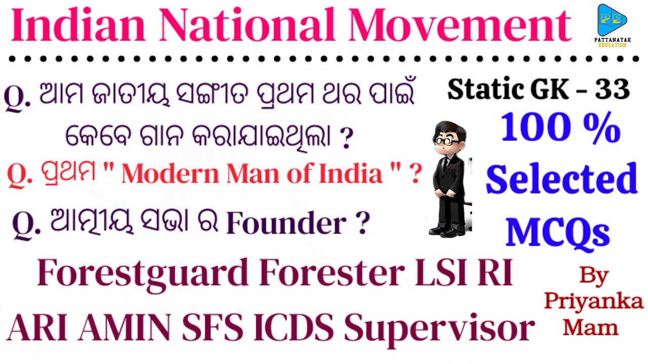 Indian National Movement || Indian National Movement Selected Questions for OSSSC || Static GK MCQs