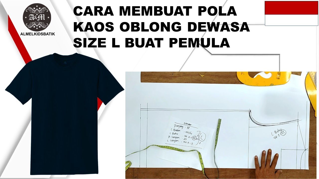 CARA MEMBUAT POLA  KAOS OBLONG DEWASA SIZE L UNTUK PEMULA RUMUSNYA MUDAH