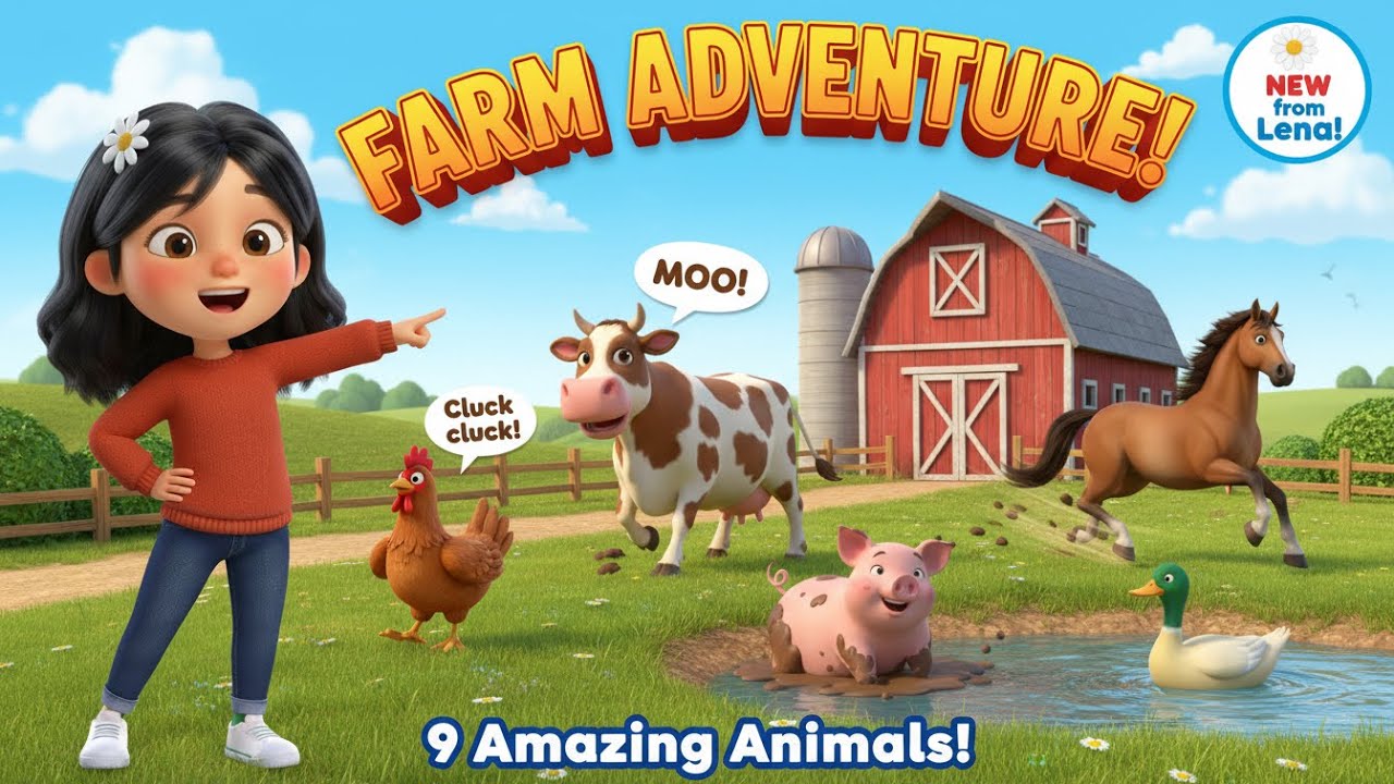  Visit the Farm with Leena! Learn 9 Amazing Farm Animals! 