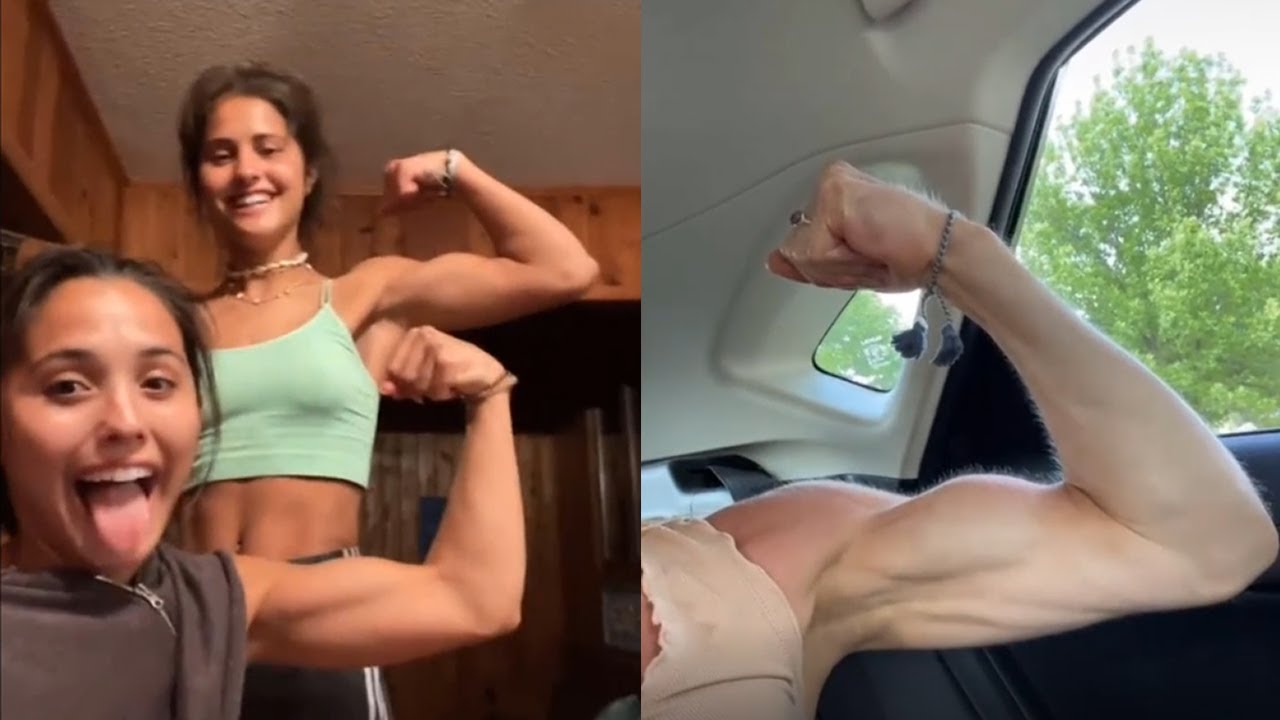 NATURAL GIRLS FLEXING THEIR BICEPS AND ARM WRESTLING