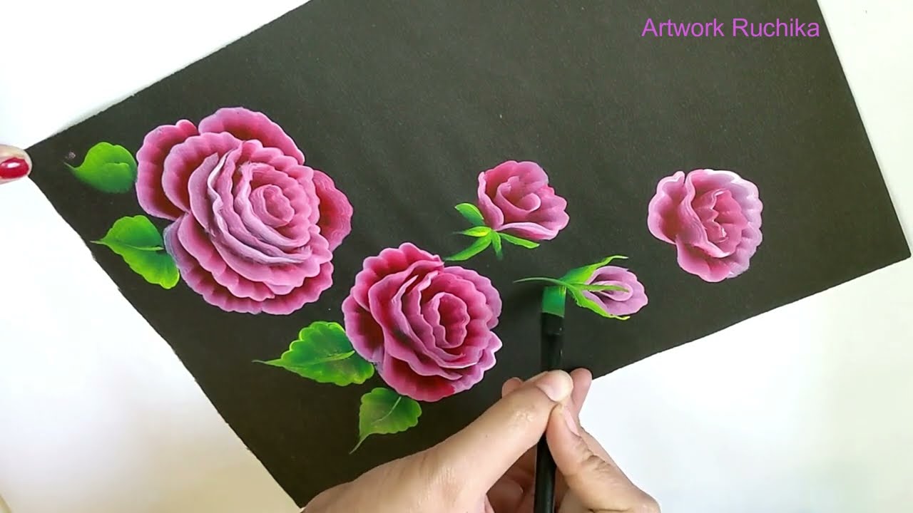 beautiful flower using One Stroke technique | rose Painting | One Stroke Painting | Acrylic Painting