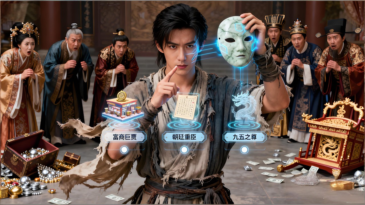 【现代乞丐变皇帝】他捡到一张能变任何人脸的诡异面具！从最卑微的乞丐，一步步伪装布局，最终化身皇帝，手握国库财富，站在权力巅峰肆意享受！