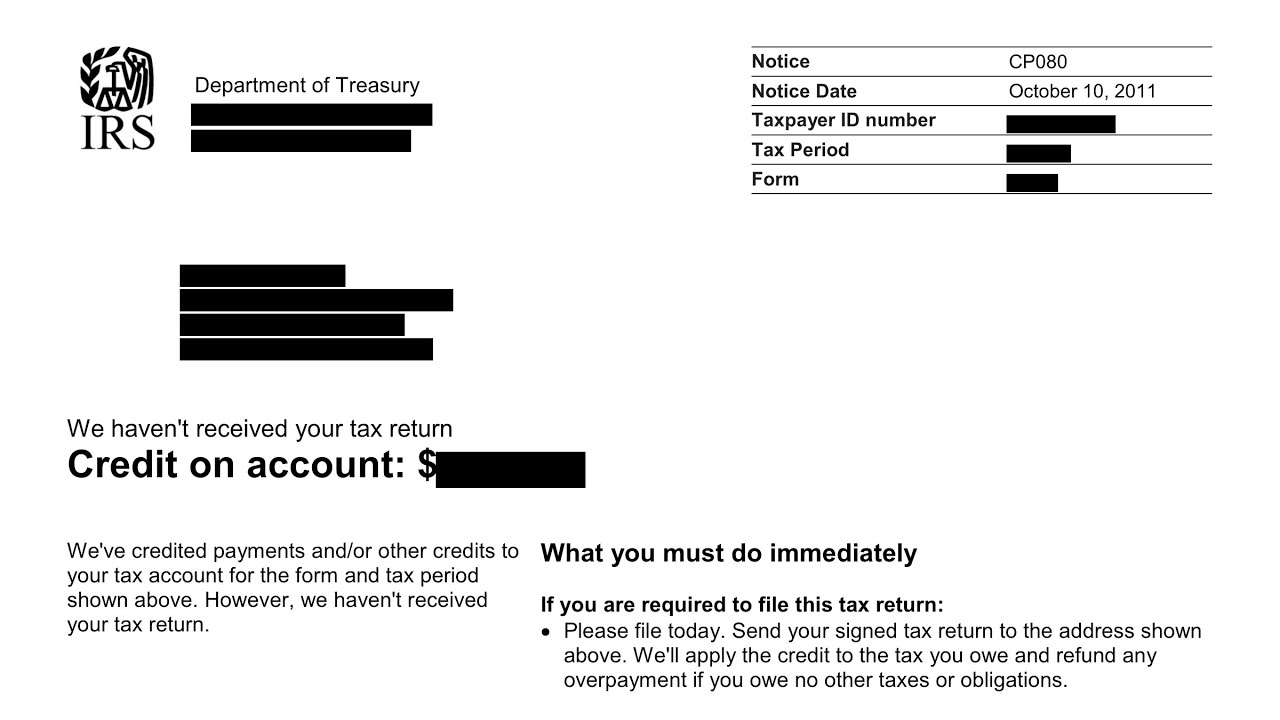 How to Understand Your CP080 Notice (Unfiled Tax Return &ndash; Credit on Account)
