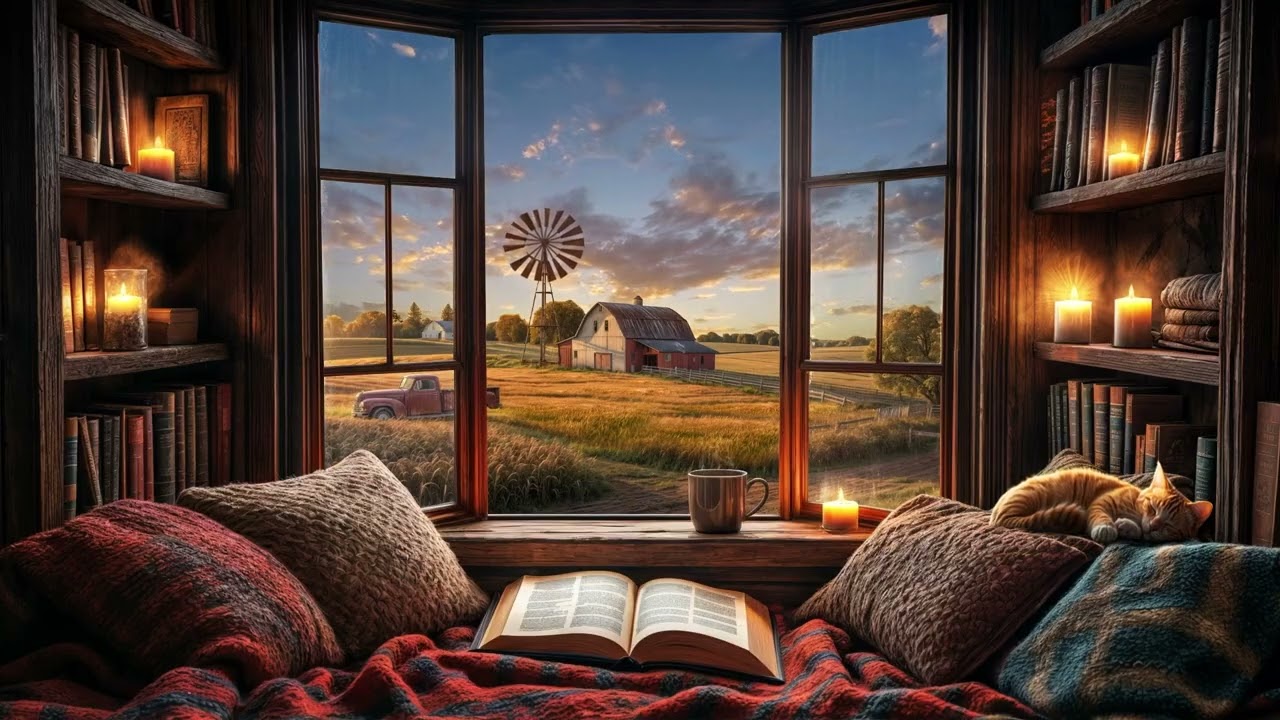 Cozy Farmhouse Window Ambience 🌾 Calm Music Golden Hour Countryside Views | Relaxing Reading & Study
