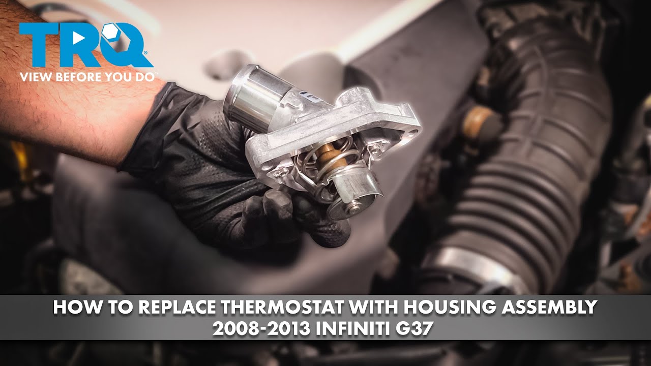 Как заменить термостат с корпусом в сборе на INFINITI G37 2008-2013 гг.