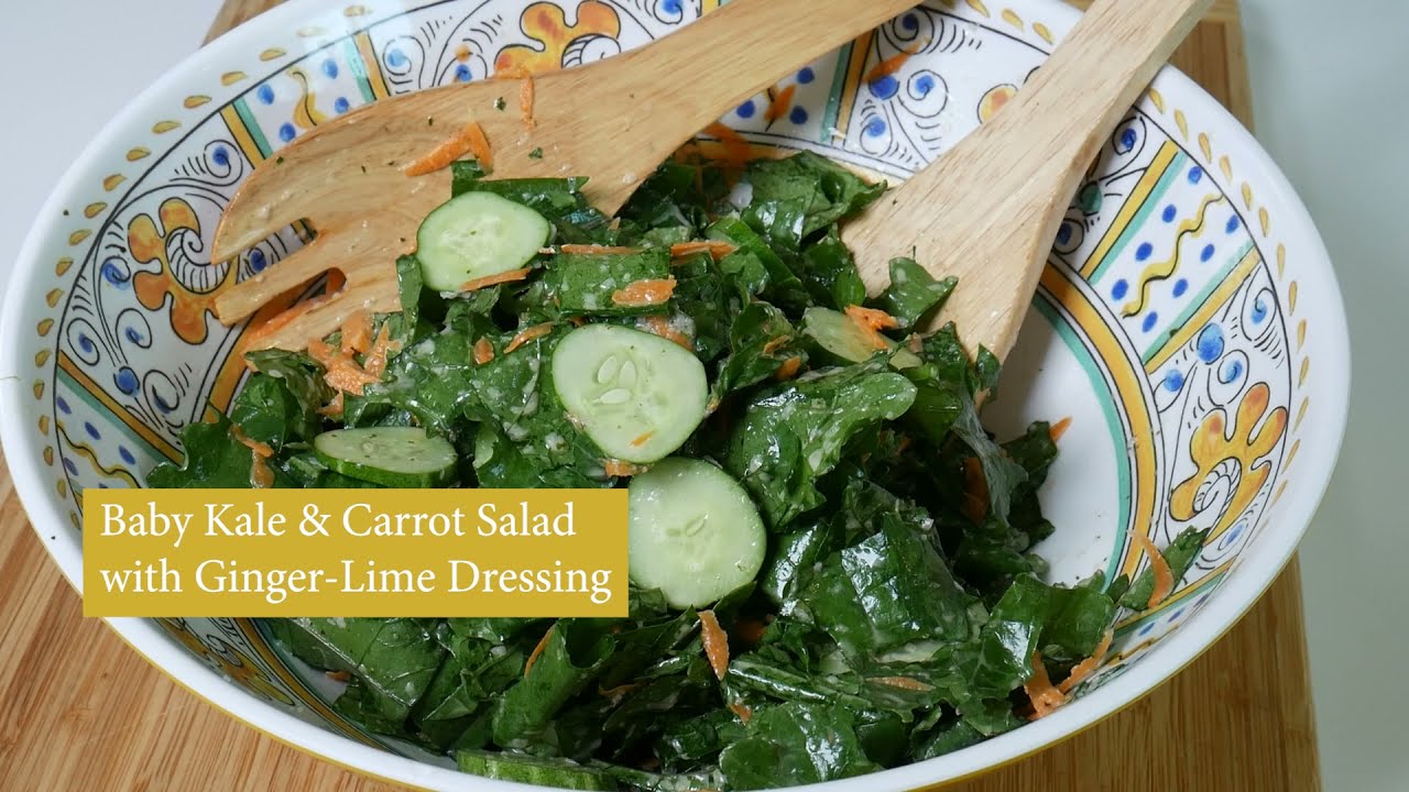 Baby Kale Salad with Ginger-Lime Dressing for Low Carb, Diabetic Healthy Eating