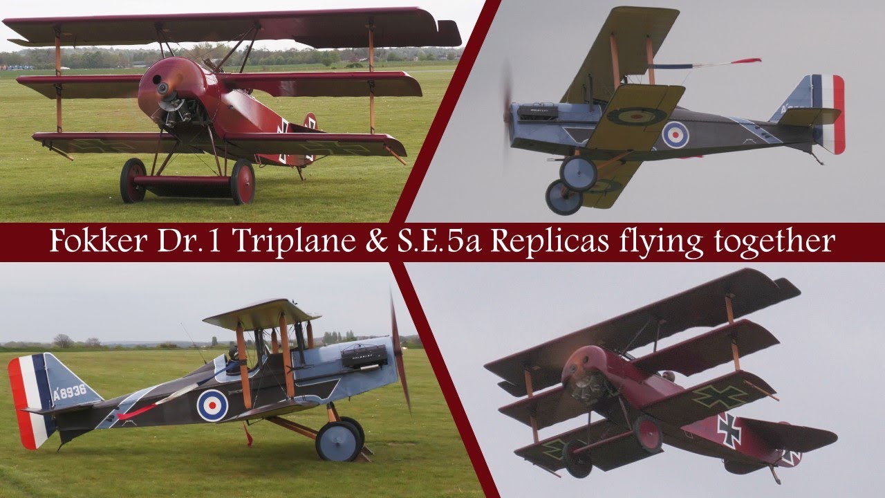 [4K] Fokker Dr.1 Triplane & S.E.5a replica aircraft flying together!