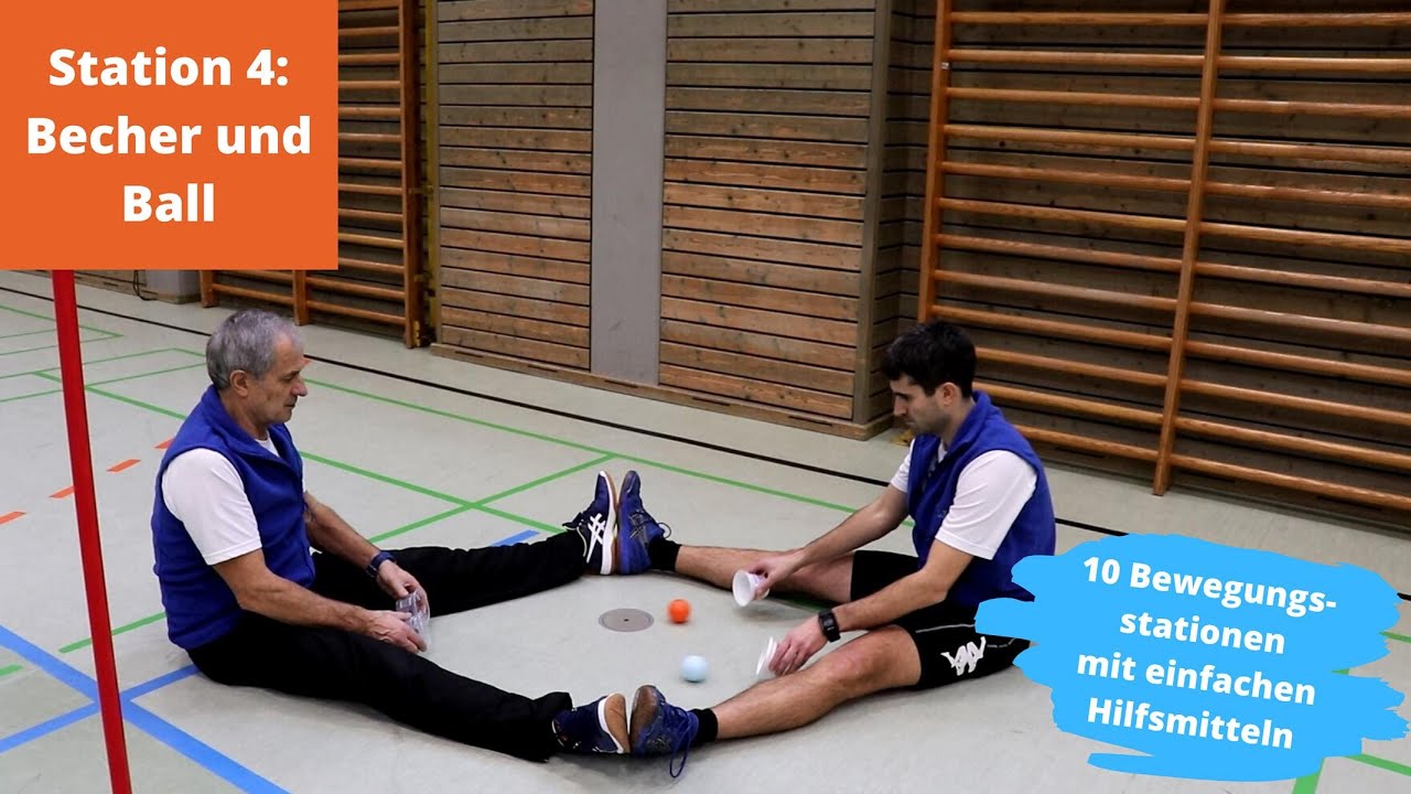 Bewegungsideen für Kindergarten, Grundschule, Zuhause | Station 4: Becher und Ball | SpoSpiTo
